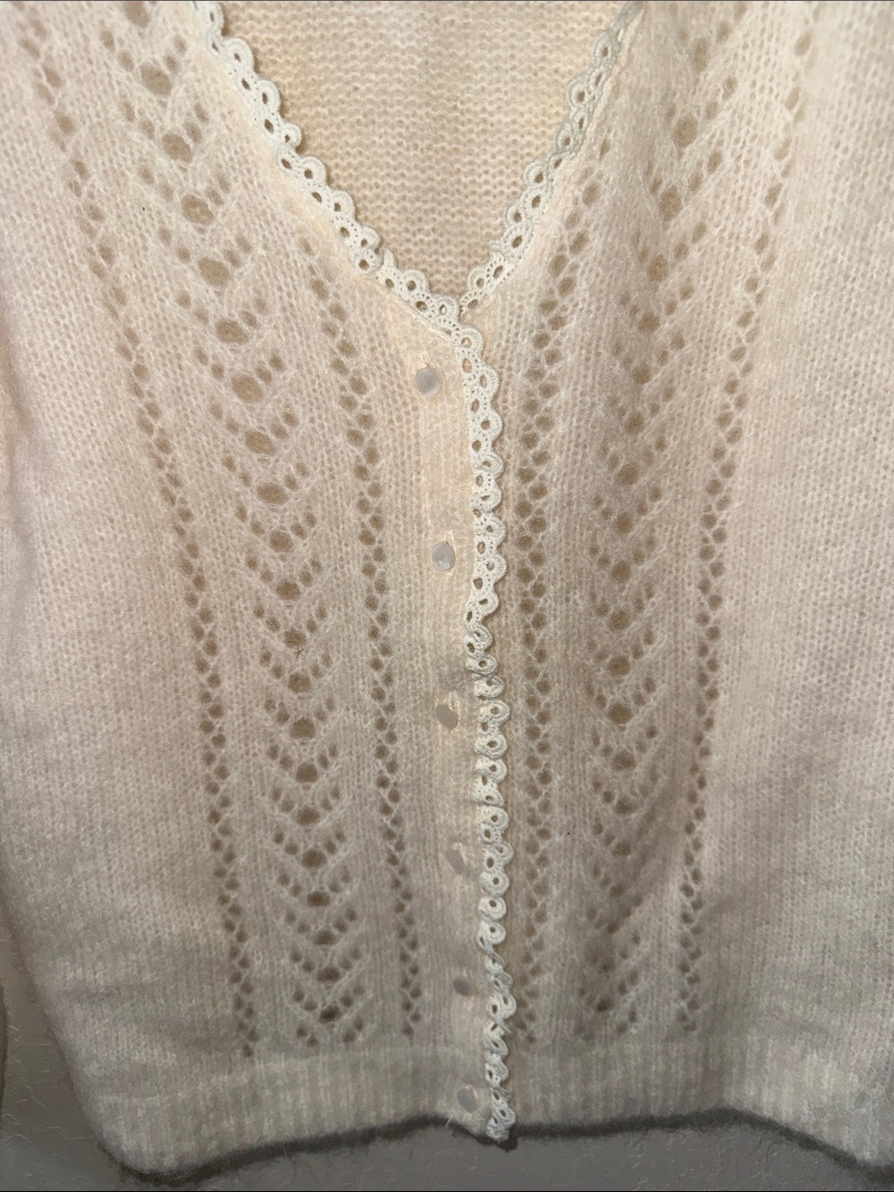 Sezane Cream Lace-Edged Knit Cardigan - Picture 3 of 3